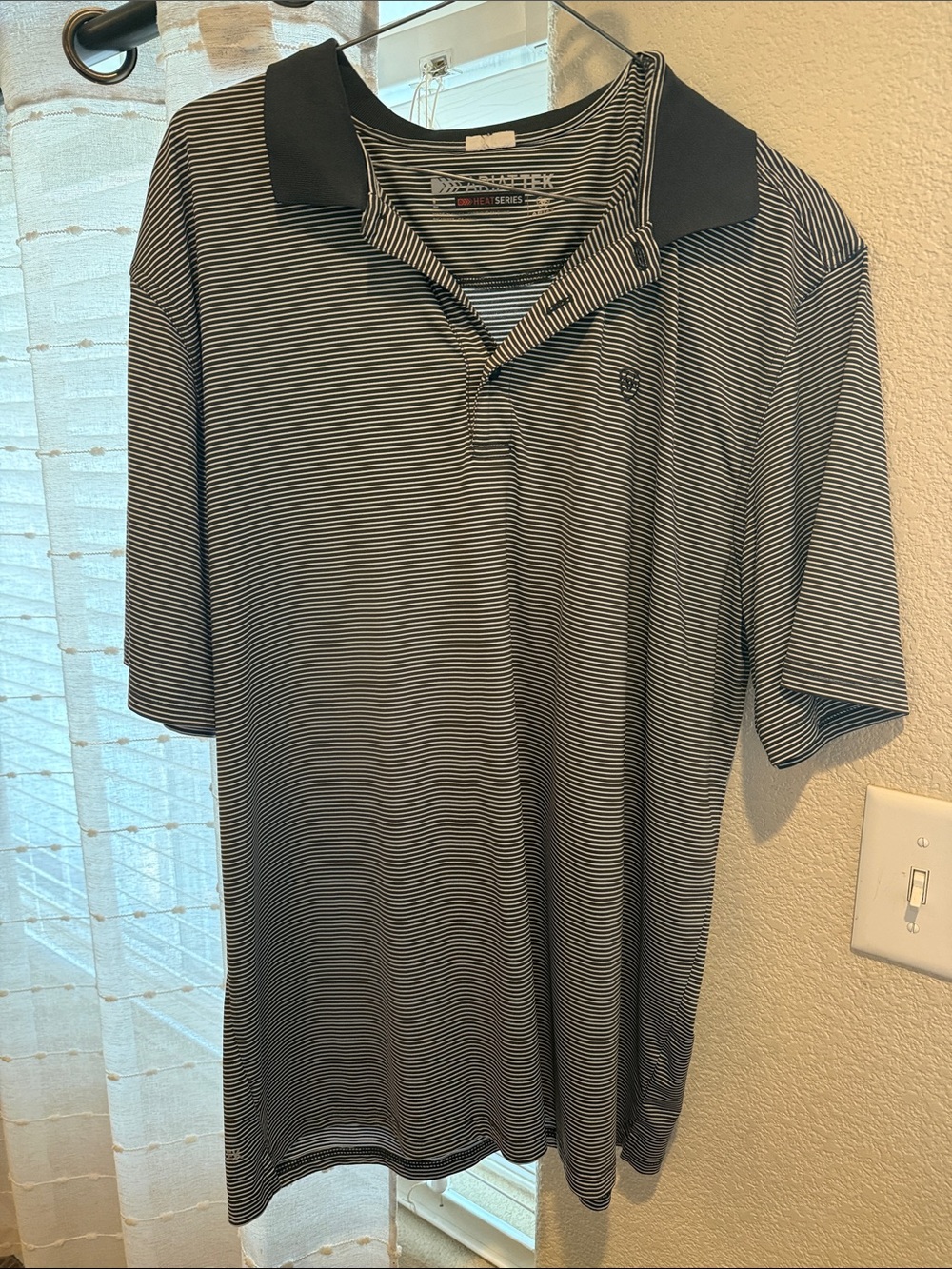 Men's Ariat Striped Polo Shirt - Dark Gray & White